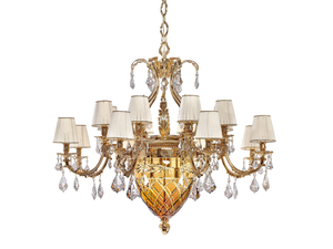 LARA 4400/16+4-SH/P - Shaded gold plated chandelier with Schoeler crystals _ Possoni Illuminazione